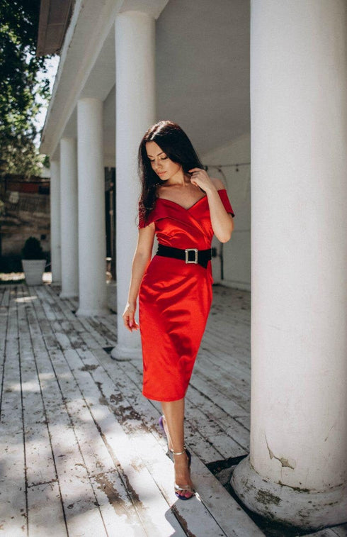 Red evening dress Formal women midi gown